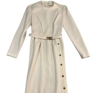 Alfred Werber Dress Size XS 0-2 White Gold Buttons 1970's New York Los Angeles T
